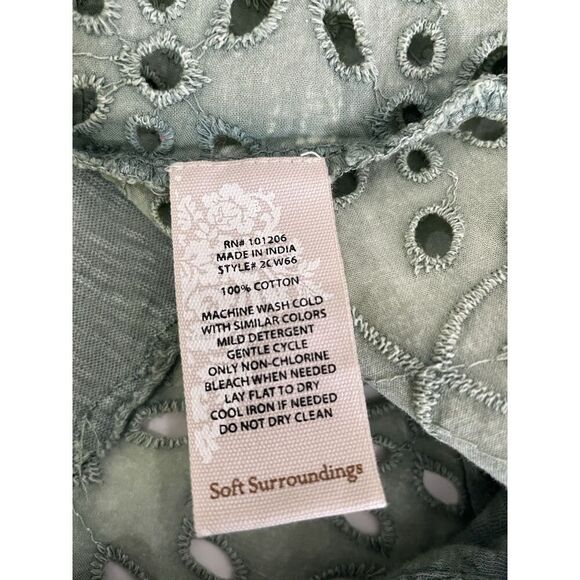 Soft Surroundings Dress L Eyelet Lace Asymmetric Hem Lagenlook Bohemian Green - Picture 9 of 10